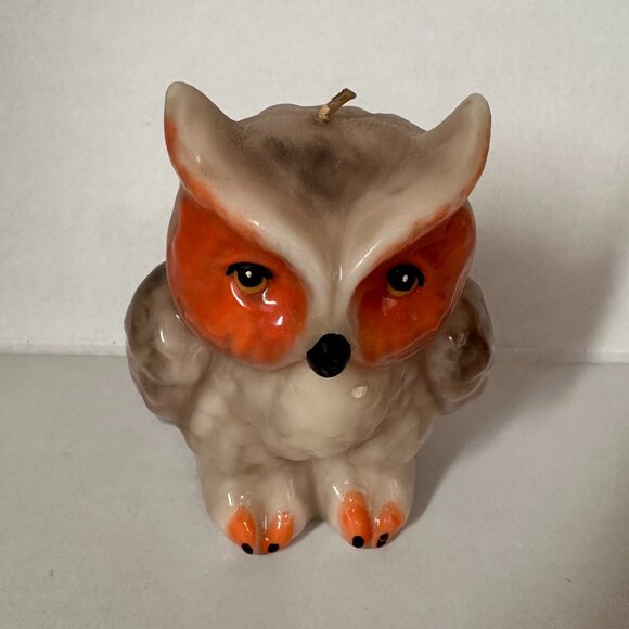 Wax Candle Owl Design Decoration Gray Orange Gift 4" tall - Picture 6 of 6